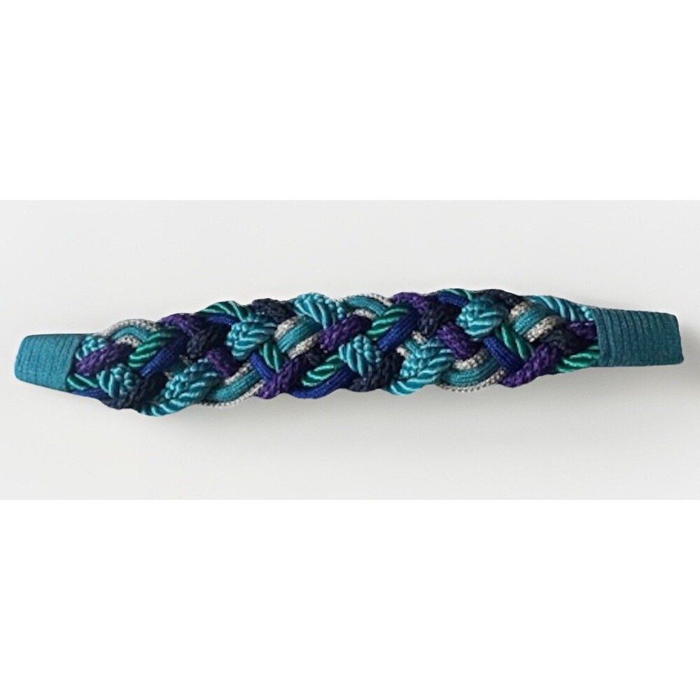 Vtg Leather Shop Braided Rope Belt Sz M Purple Blue Green Purple Silver 80's